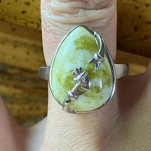 Natural Connemara Marble Sterling Silver Claddagh Ring Size 7